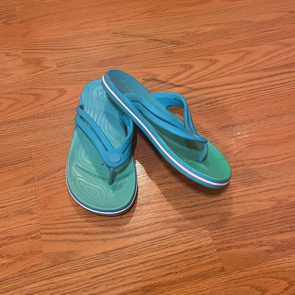 Crocs Blue and Green Flip Flops